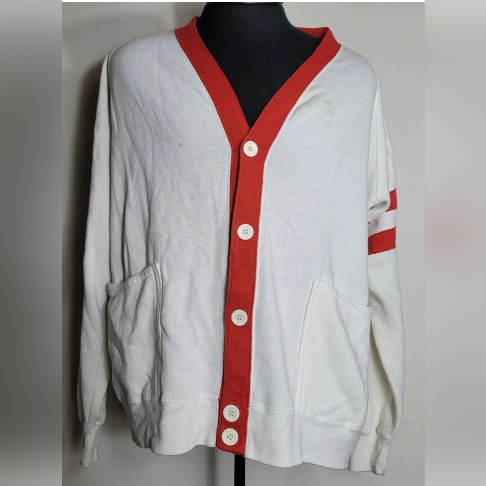 Vintage Hush Puppies Button up Sweater Red V Neck Size Medium